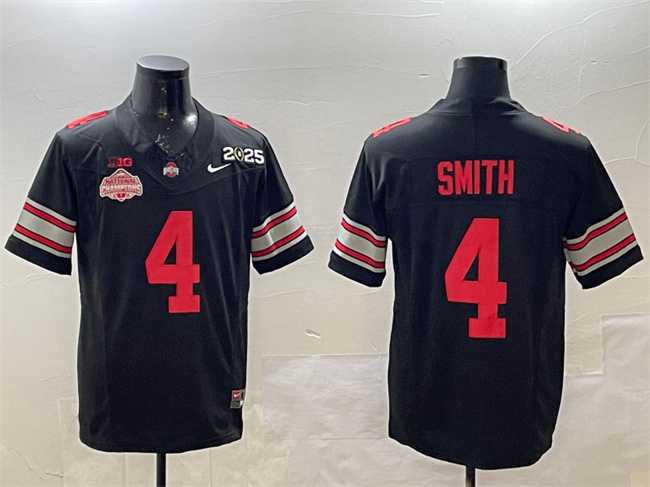 Men%27s Ohio State Buckeyes #4 Jeremiah Smith Black 2025 CFP Final With National Champions Patch F.U.S.E. Vapor Limited Stitched Football Jersey